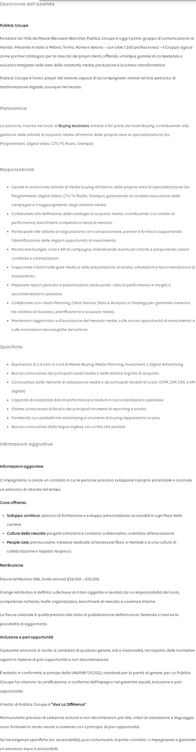 Publicis Groupe Buying Assistant 채용공고