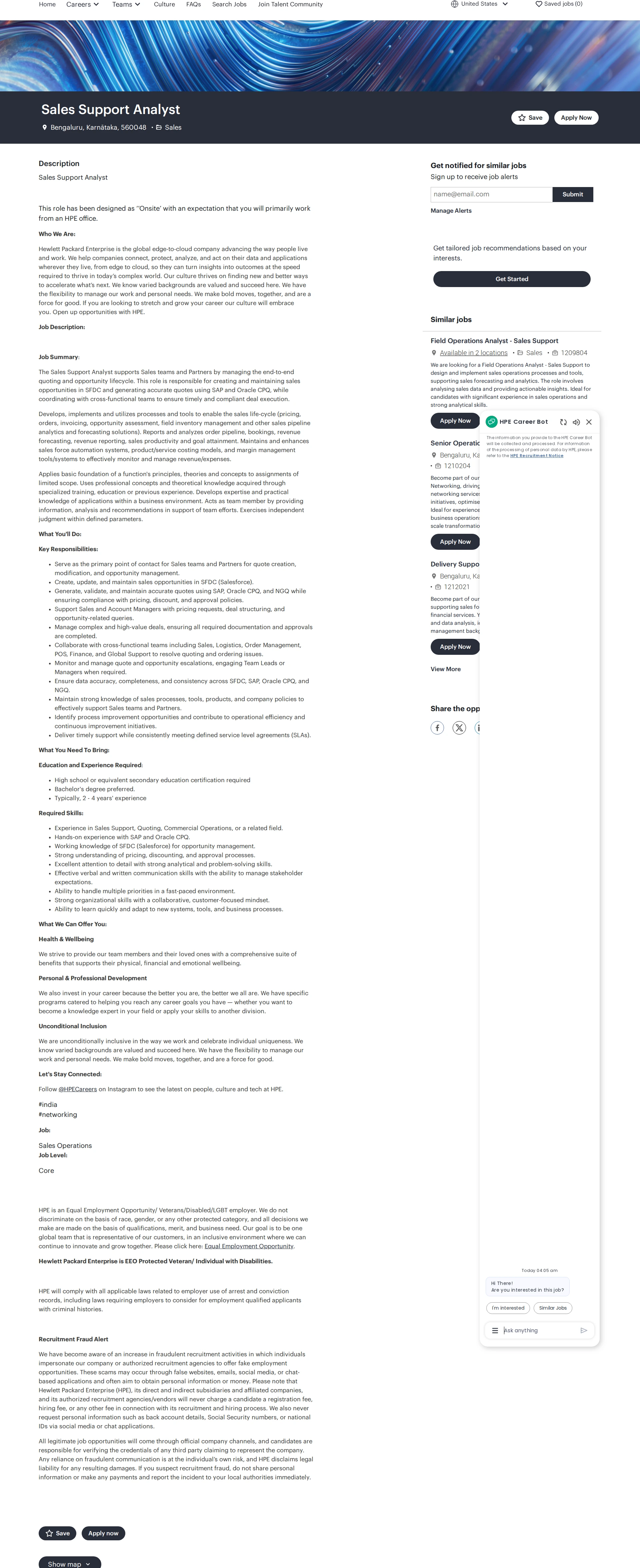 HP Sales Support Analyst 채용공고