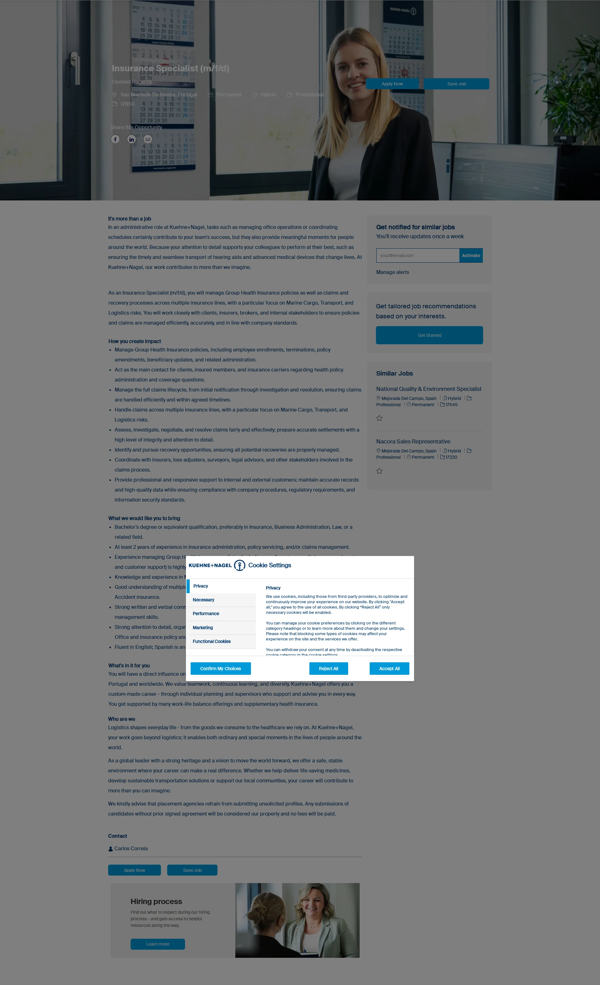 퀴네앤드나겔 Insurance Specialist (m/f/d) 채용공고