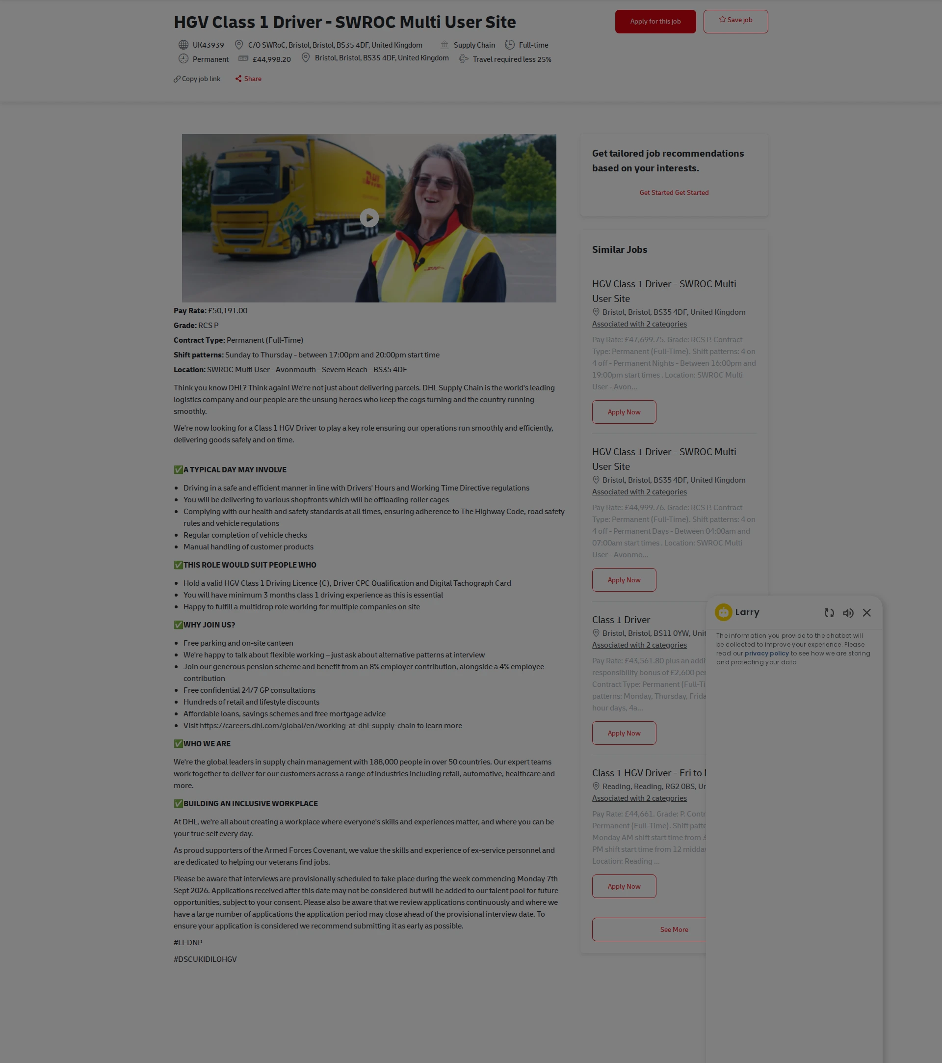 DHL HGV Class 1 Driver - SWROC Multi User Site 채용공고