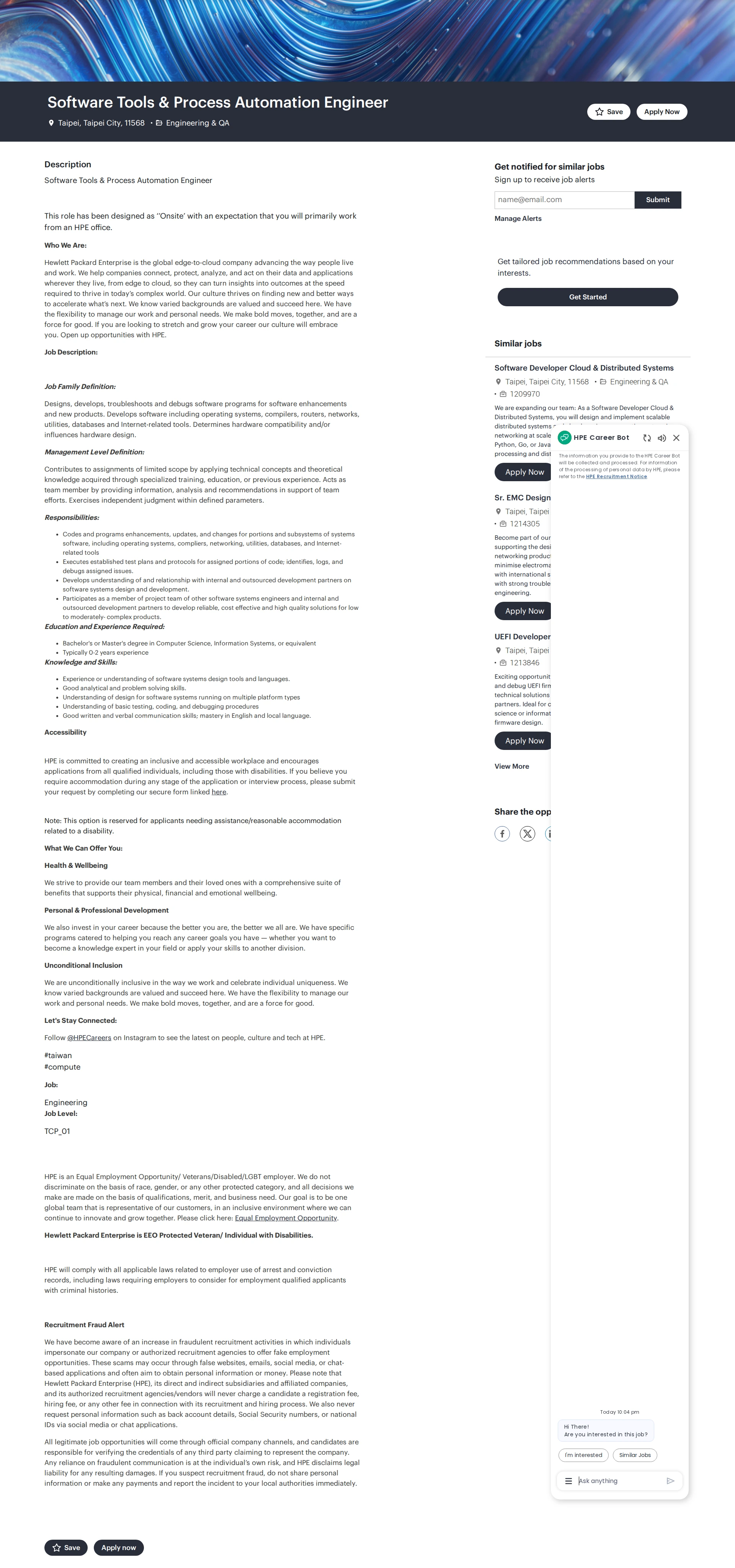 HP Software Tools & Process Automation Engineer 채용공고