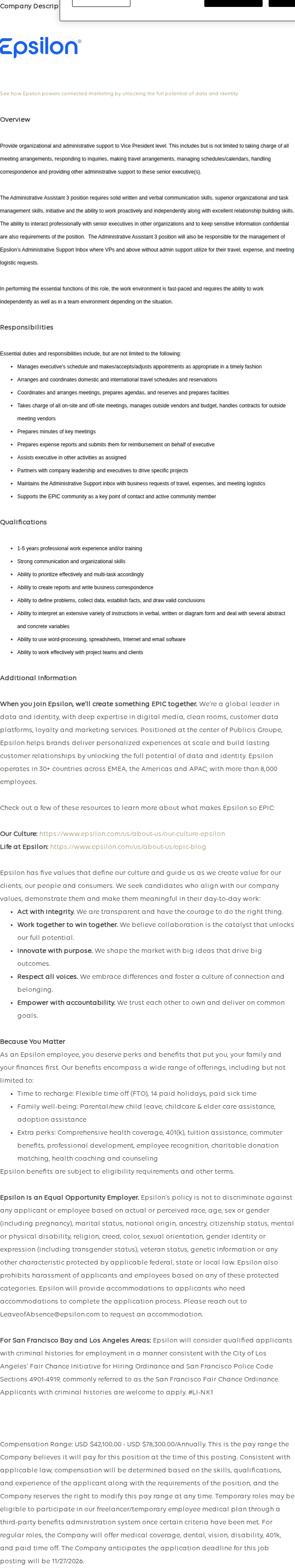 Publicis Groupe Administrative Assistant 채용공고