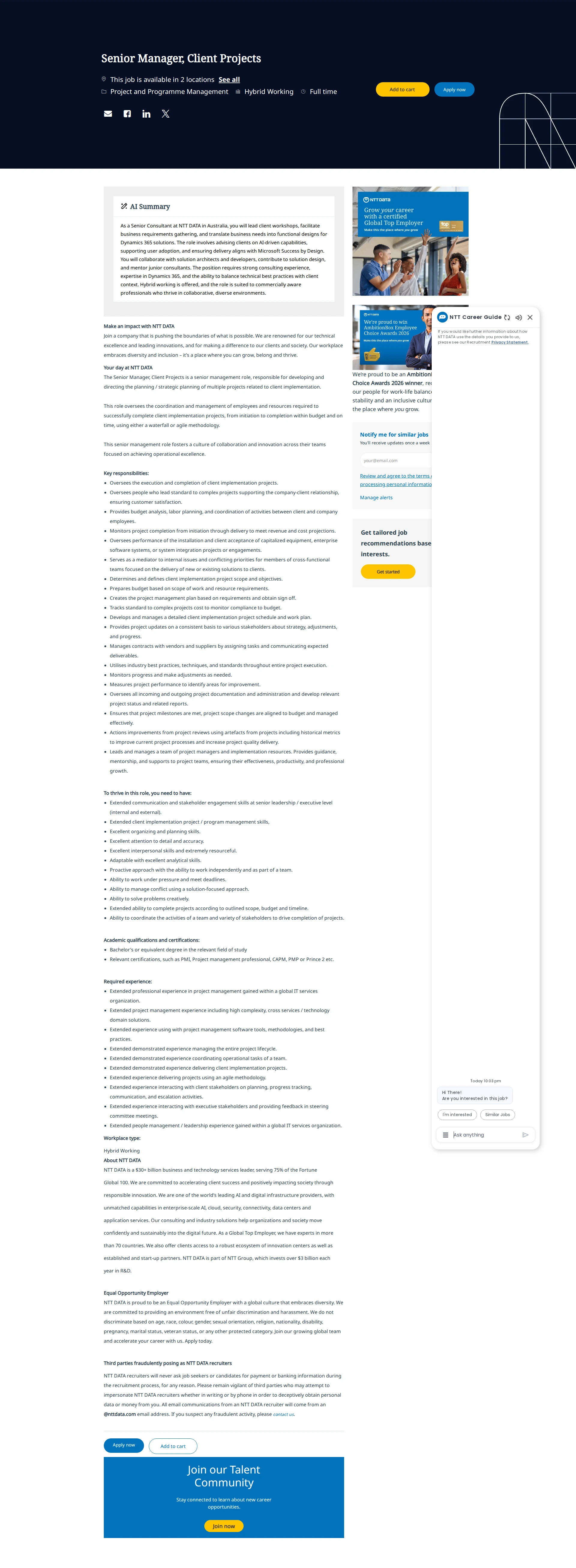 NTT데이터 Senior Manager, Client Projects 채용공고