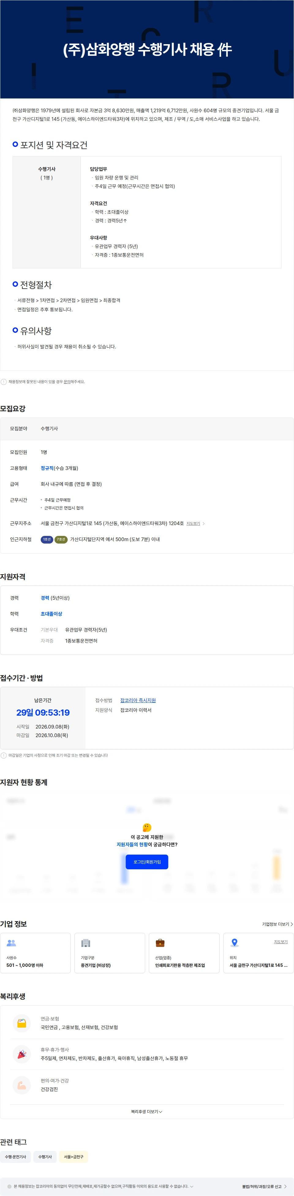 삼화양행 (주)삼화양행 수행기사 채용 件 채용공고