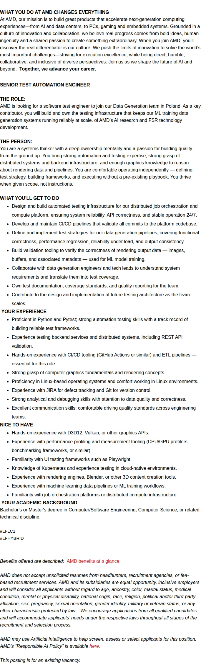 AMD Senior Test Automation Engineer 채용공고