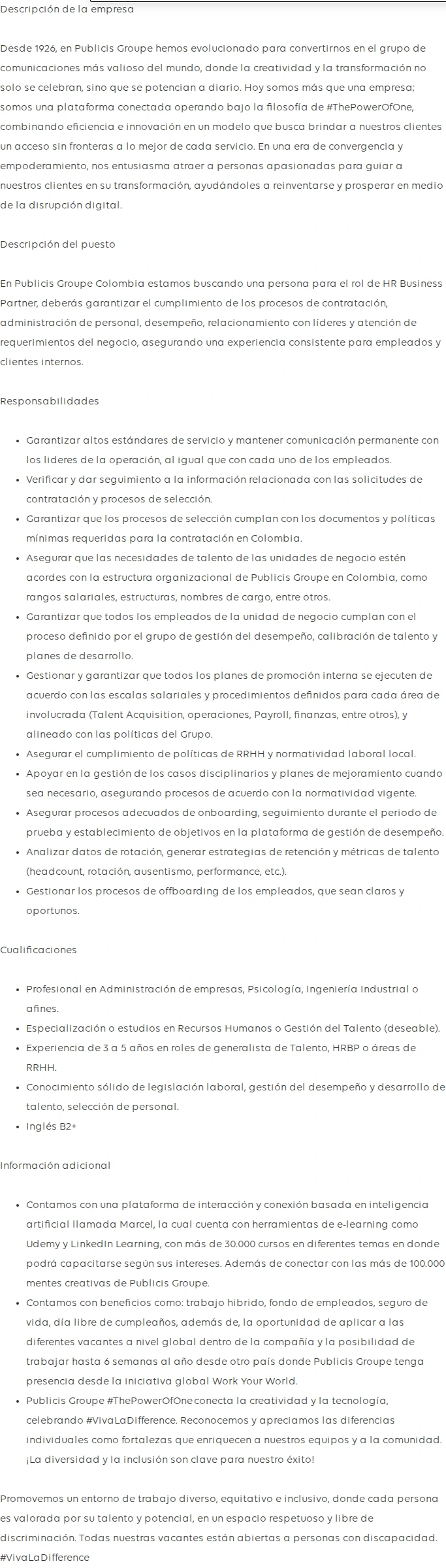 Publicis Groupe HR Business Partner 채용공고