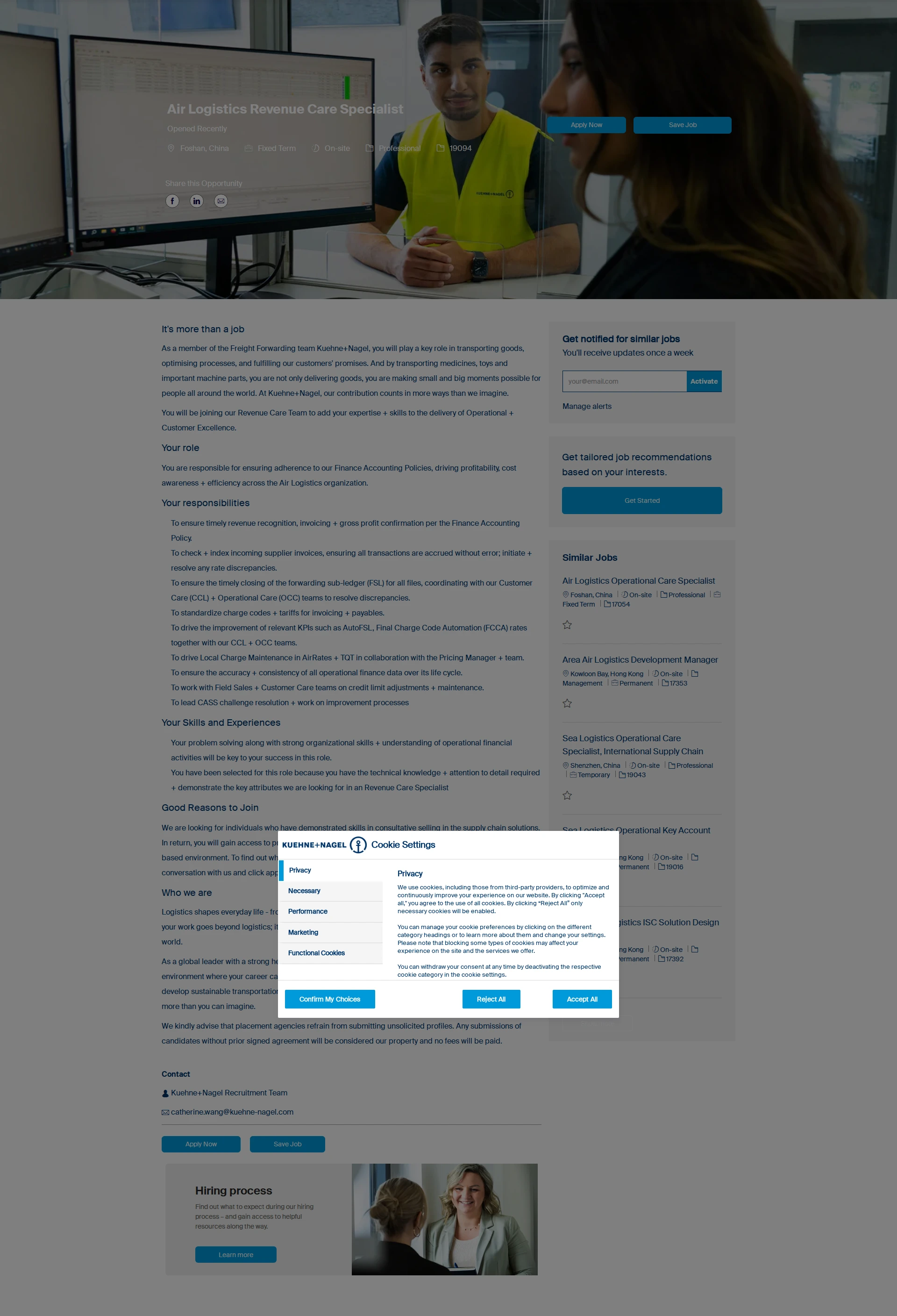 퀴네앤드나겔 Air Logistics Revenue Care Specialist 채용공고
