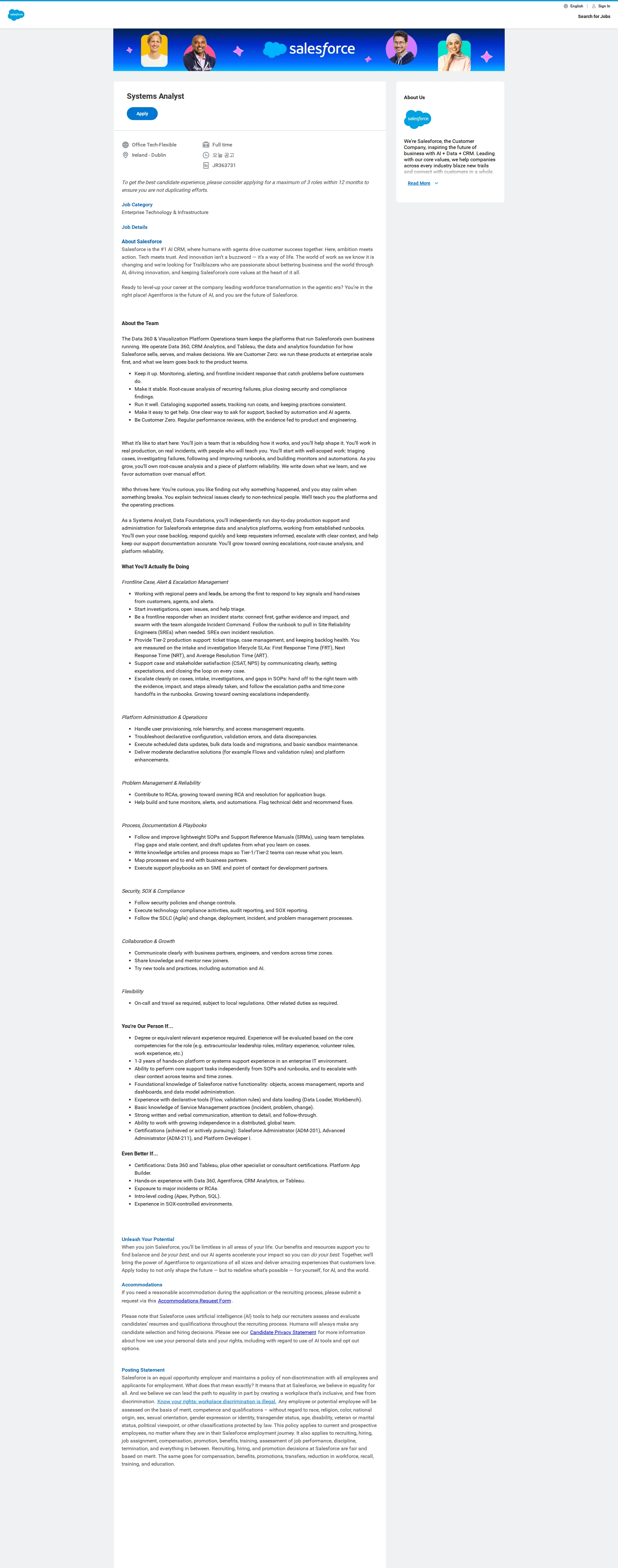 Salesforce Systems Analyst 채용공고