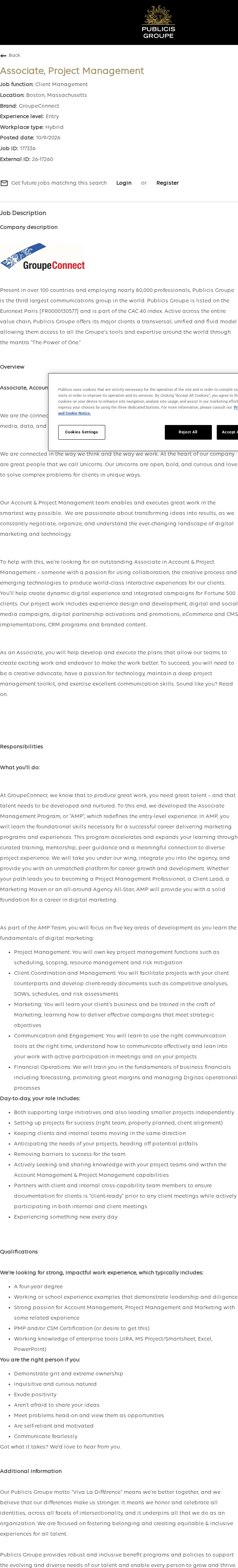 Publicis Groupe Associate, Project Management 채용공고