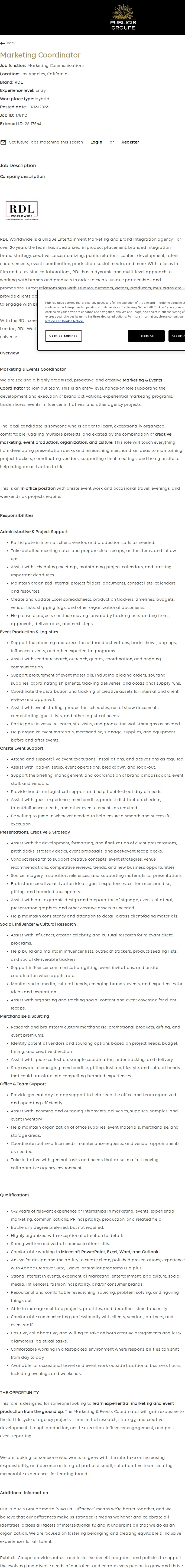 Publicis Groupe Marketing Coordinator 채용공고