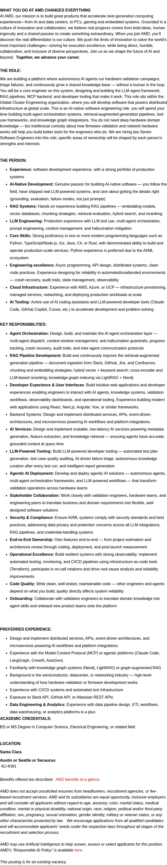 AMD Gen AI Software Development Engineer 채용공고