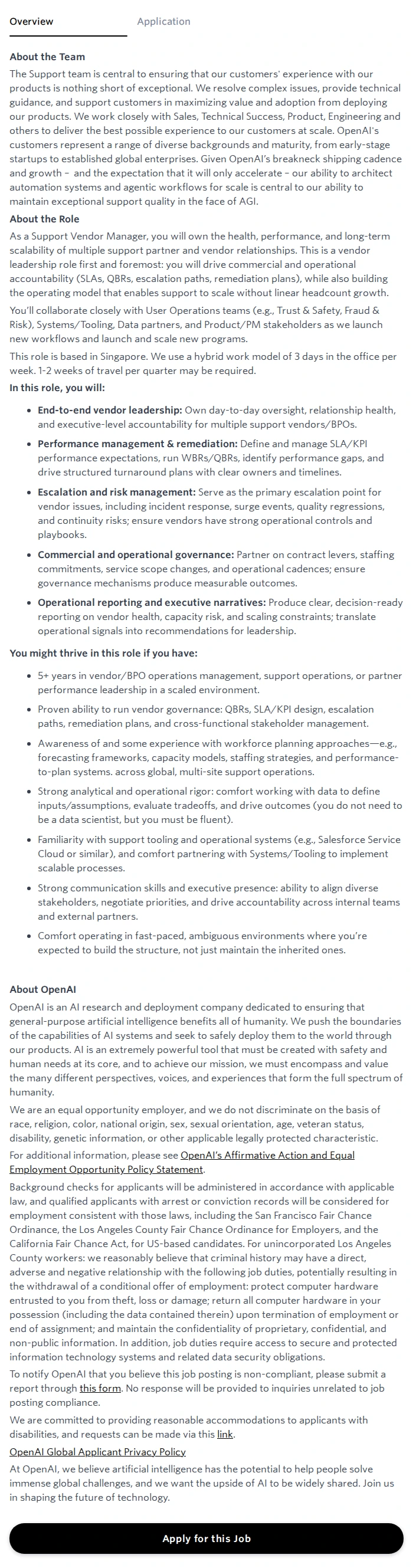 오픈에이아이(OpenAI) Support Vendor Manager, APAC 채용공고