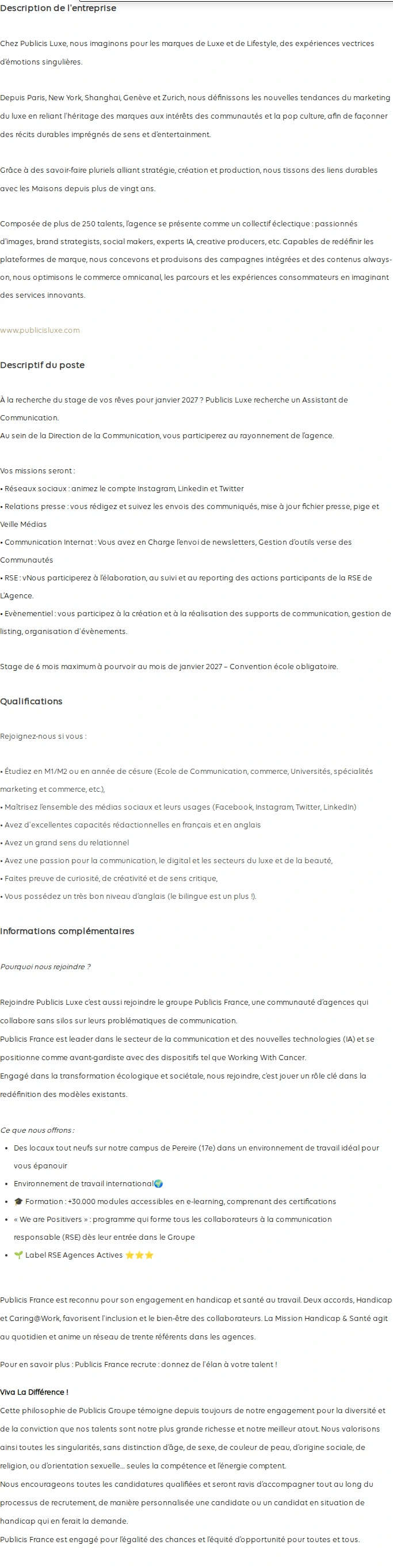 Publicis Groupe Stage – Assistant de communication  – F/H/NB 채용공고