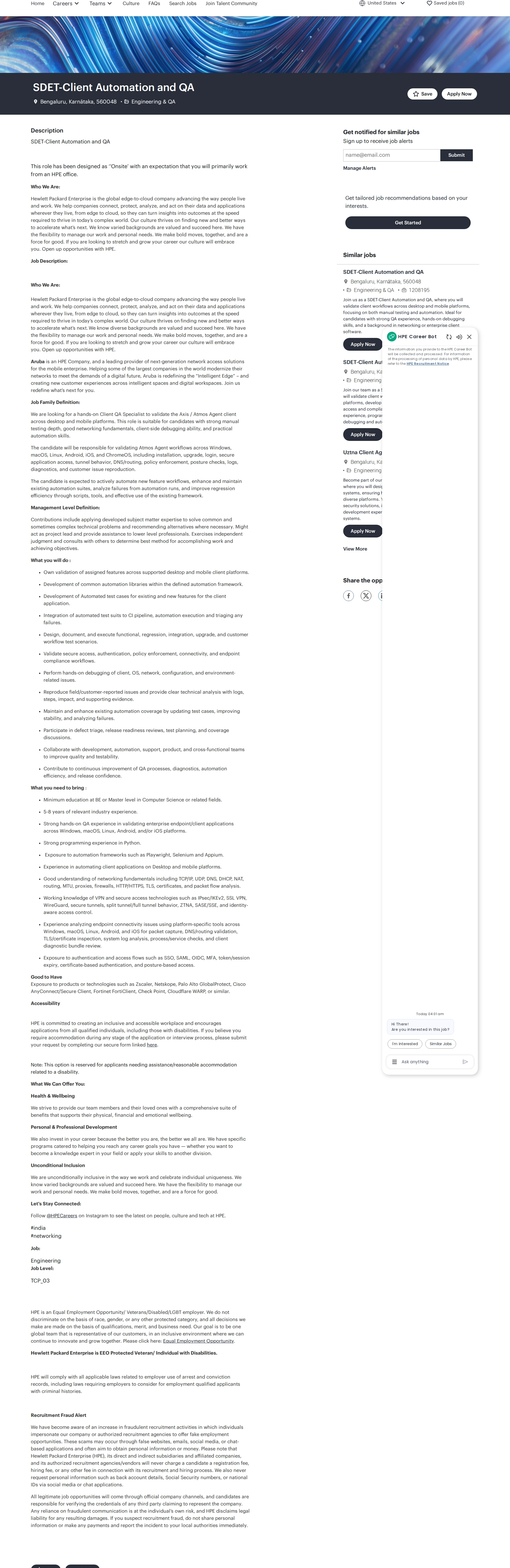 HP SDET-Client Automation and QA 채용공고