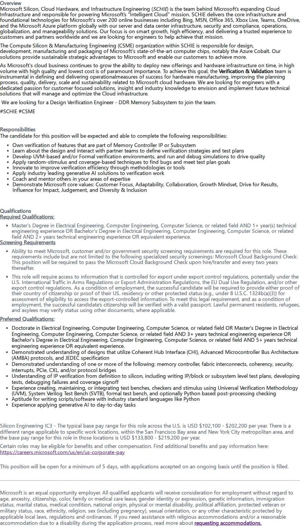 마이크로소프트(Microsoft) Design Verification Engineer - DDR Memory Subsystem 채용공고