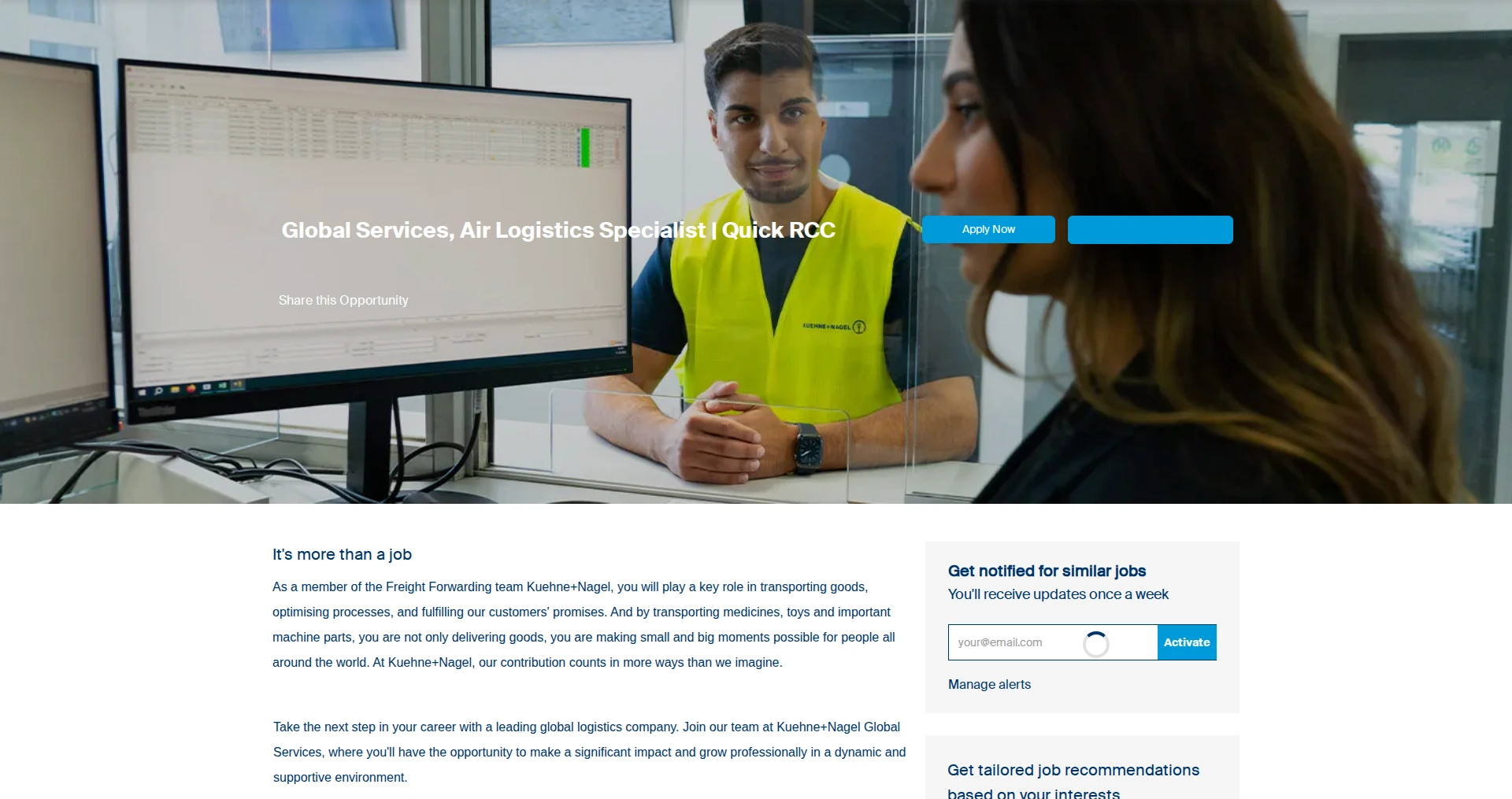 퀴네앤드나겔 Global Services, Air Logistics Specialist | Quick RCC 채용공고