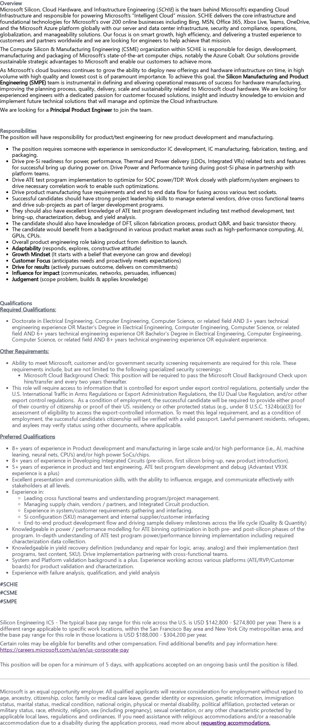 마이크로소프트(Microsoft) Principal Product Engineer 채용공고