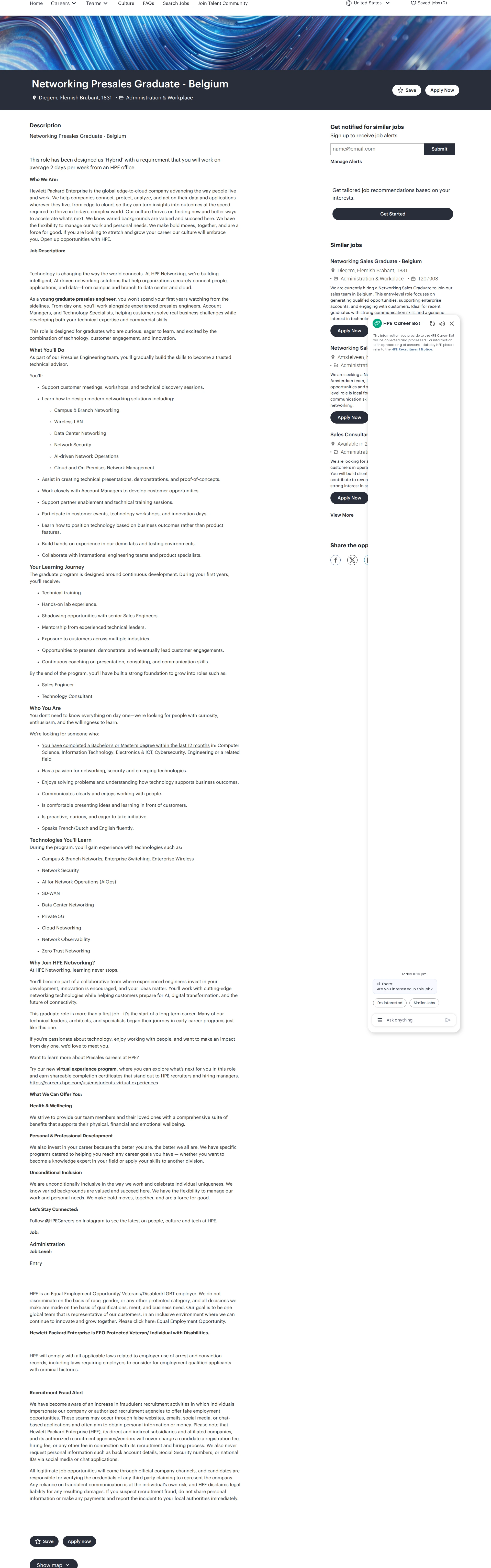 HP Networking Presales Graduate - Belgium 채용공고