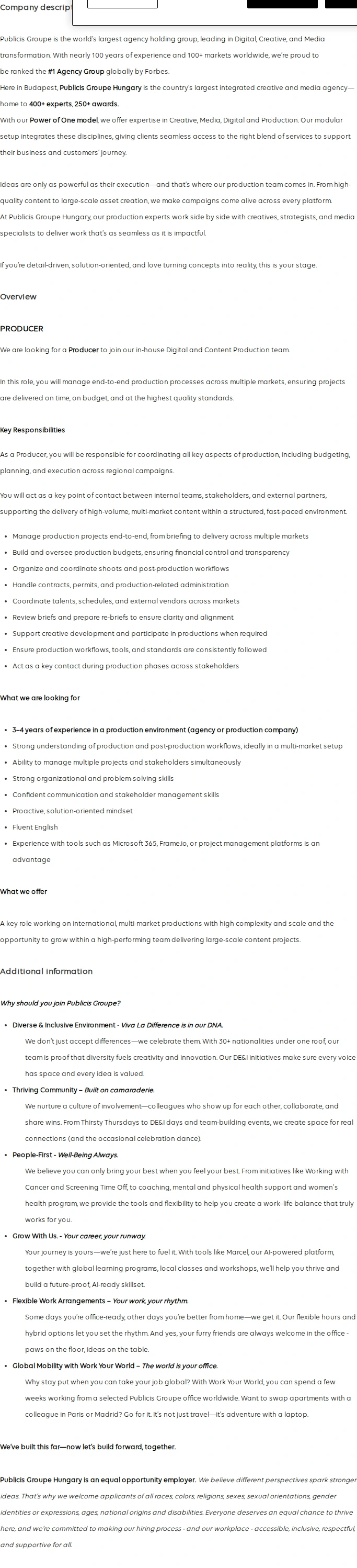 Publicis Groupe Producer 채용공고