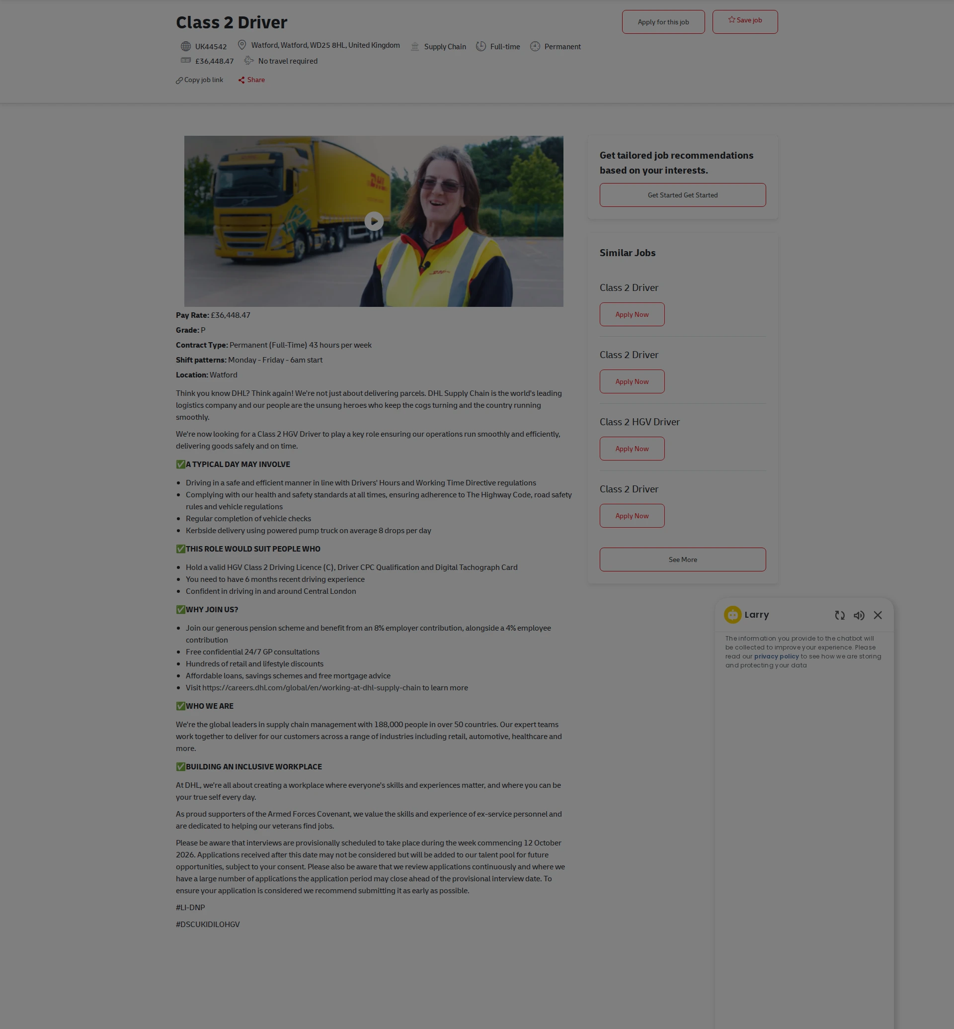 DHL Class 2 Driver 채용공고