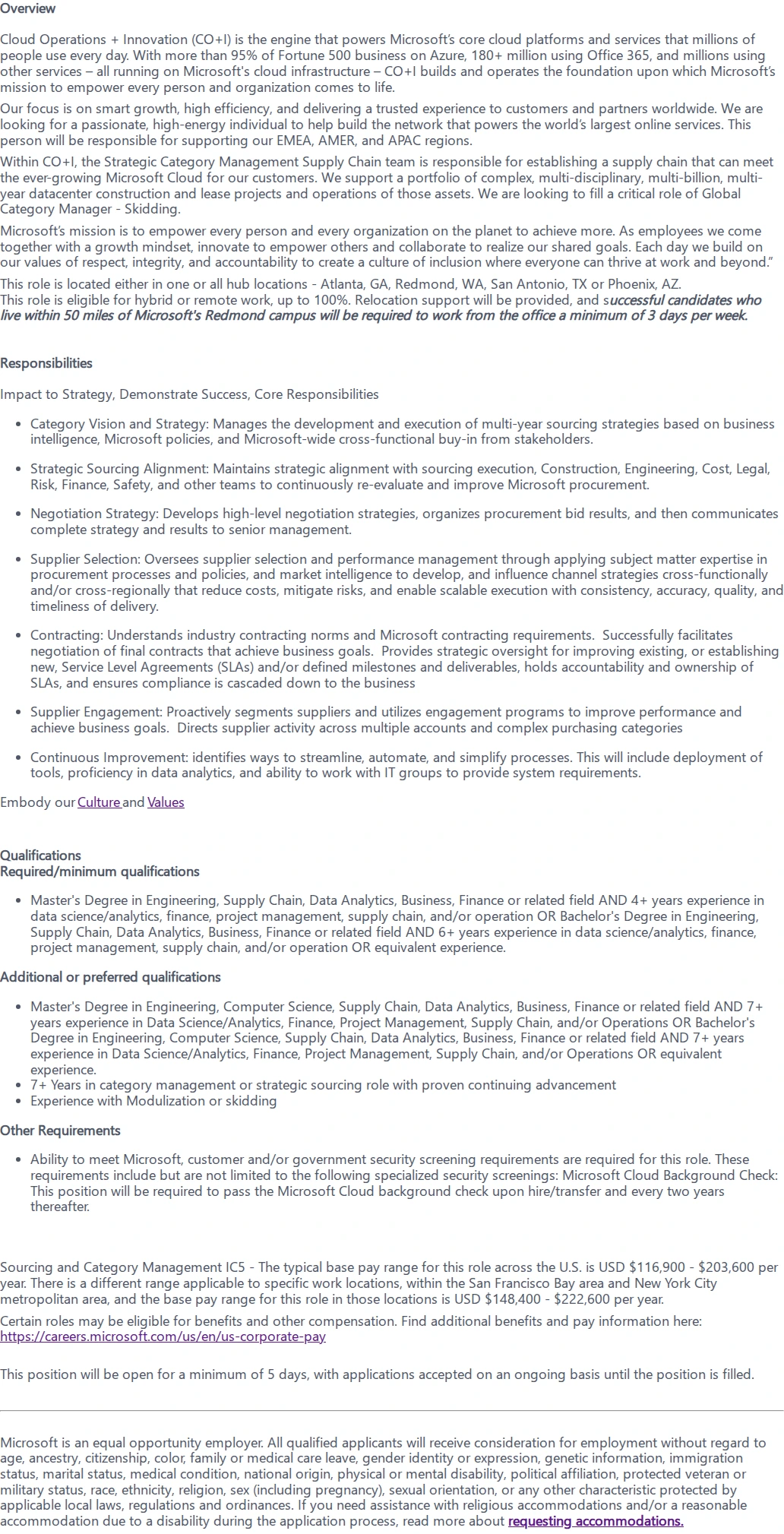 마이크로소프트(Microsoft) Sourcing and Category Manager 채용공고
