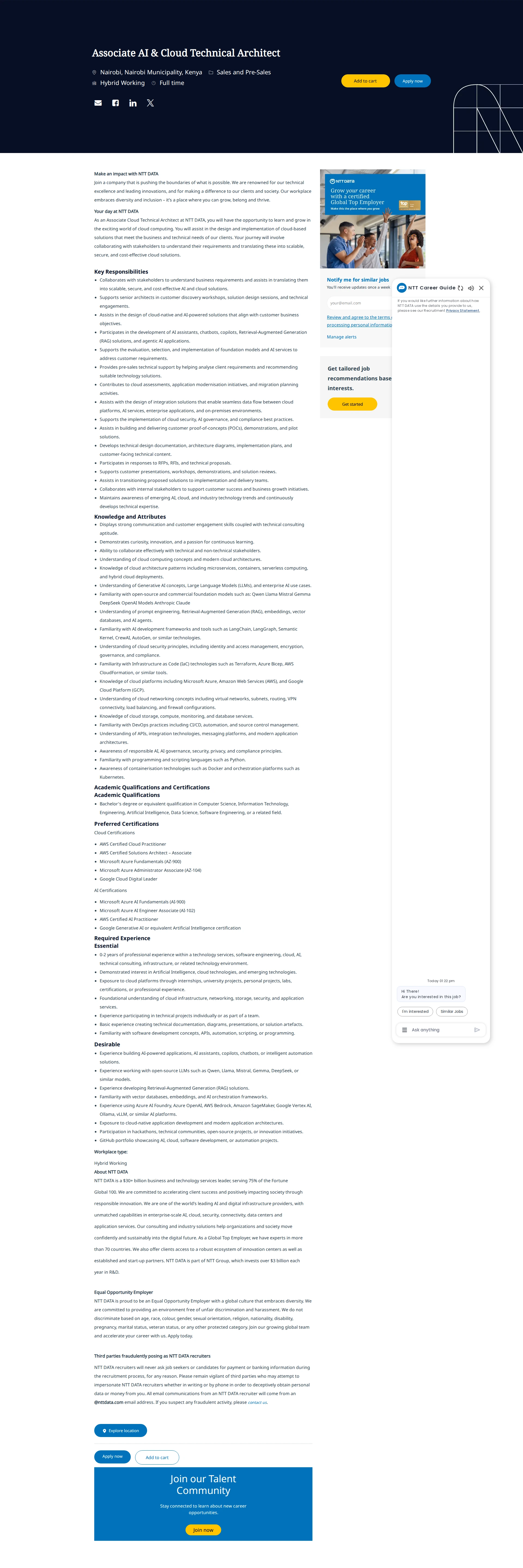 NTT데이터 Associate AI & Cloud Technical Architect 채용공고