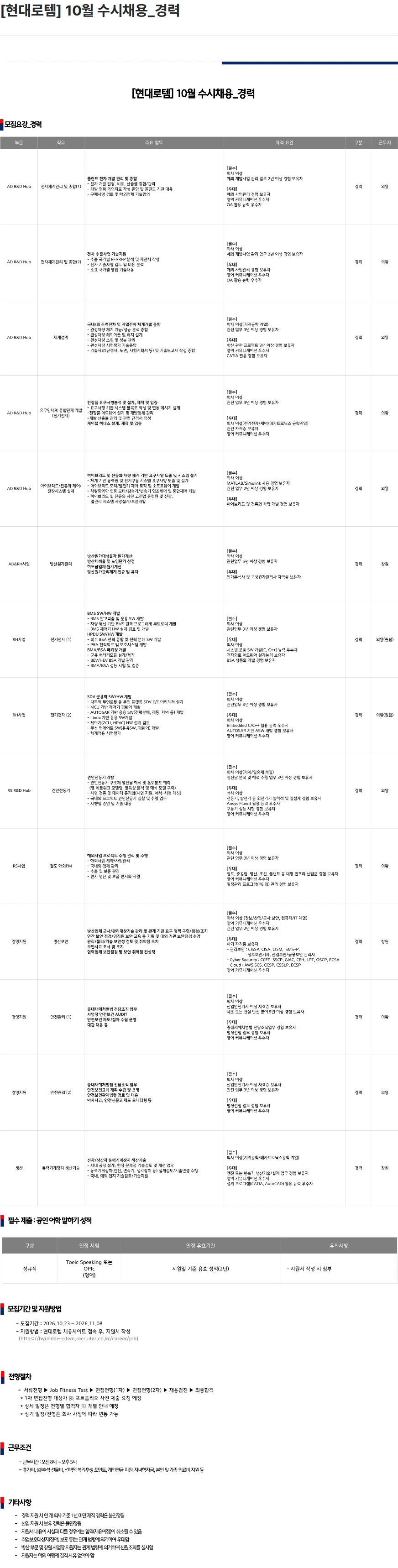 현대로템 [현대로템] 10월 수시채용_경력 채용공고