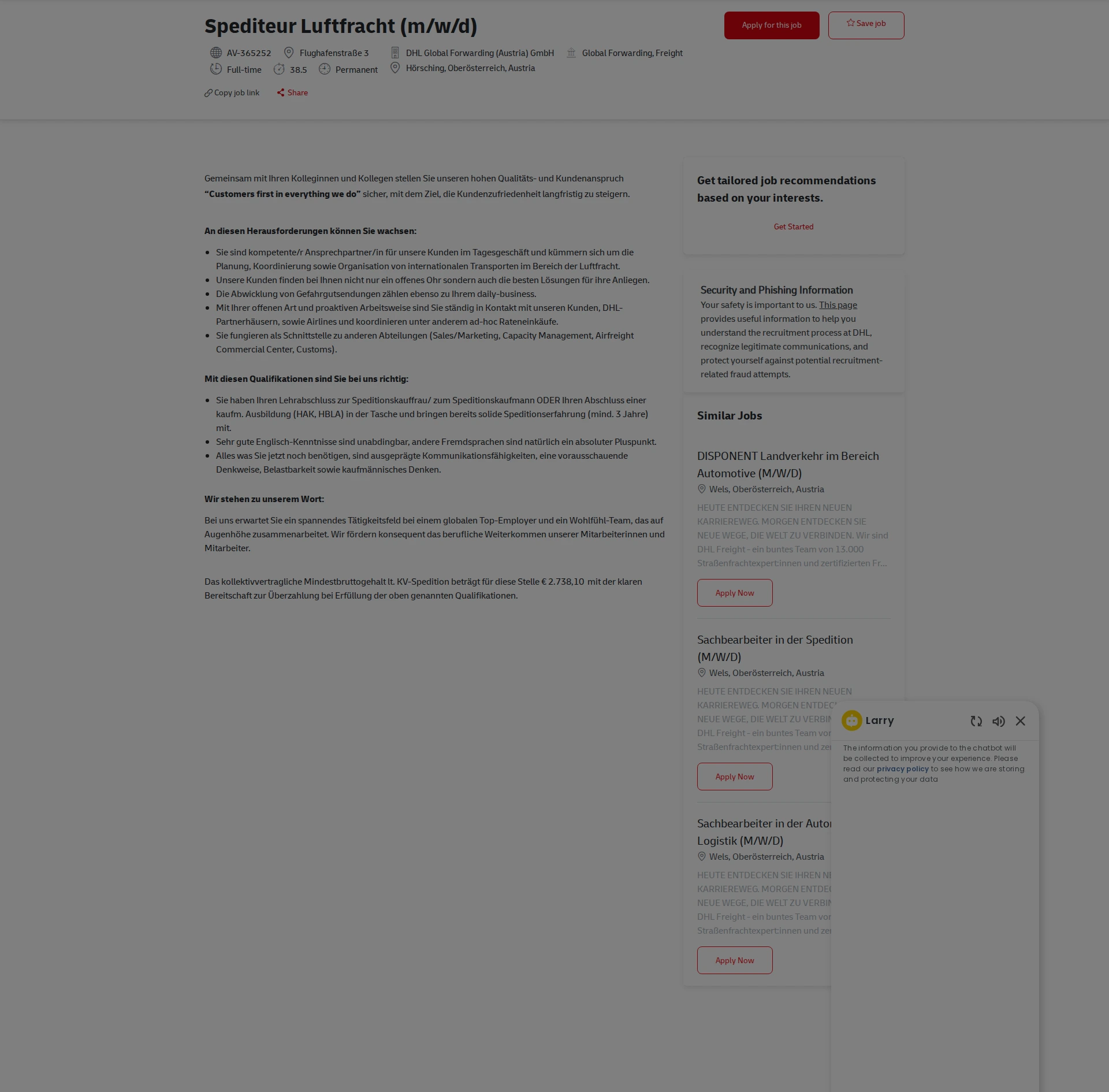 DHL Spediteur Luftfracht (m/w/d) 채용공고