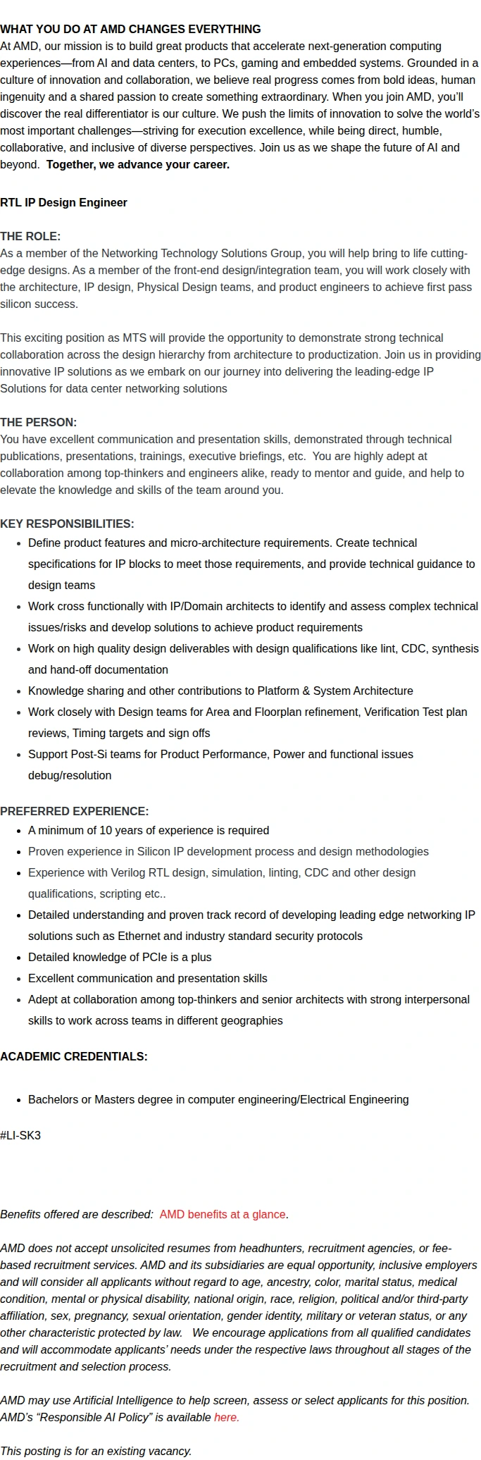 AMD RTL IP Design Engineer 채용공고