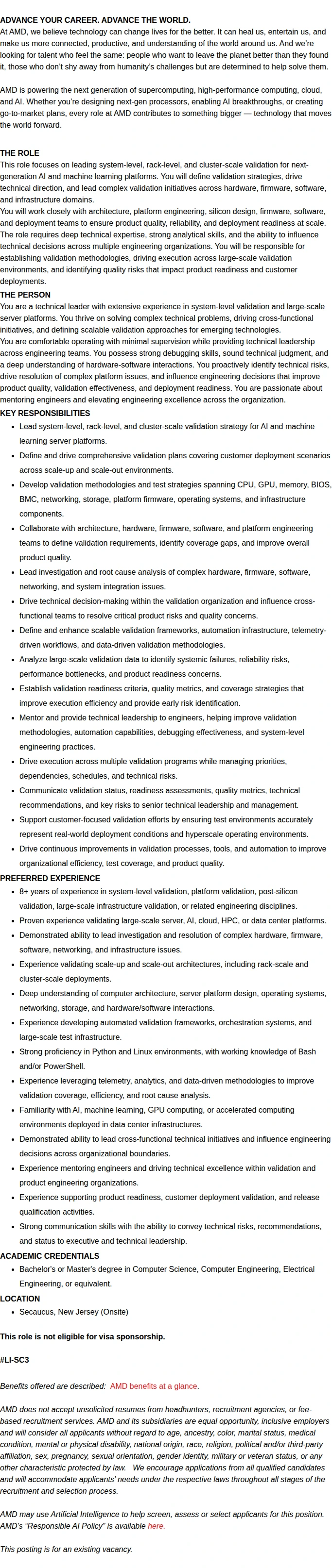 AMD AI Systems Validation Engineer 채용공고
