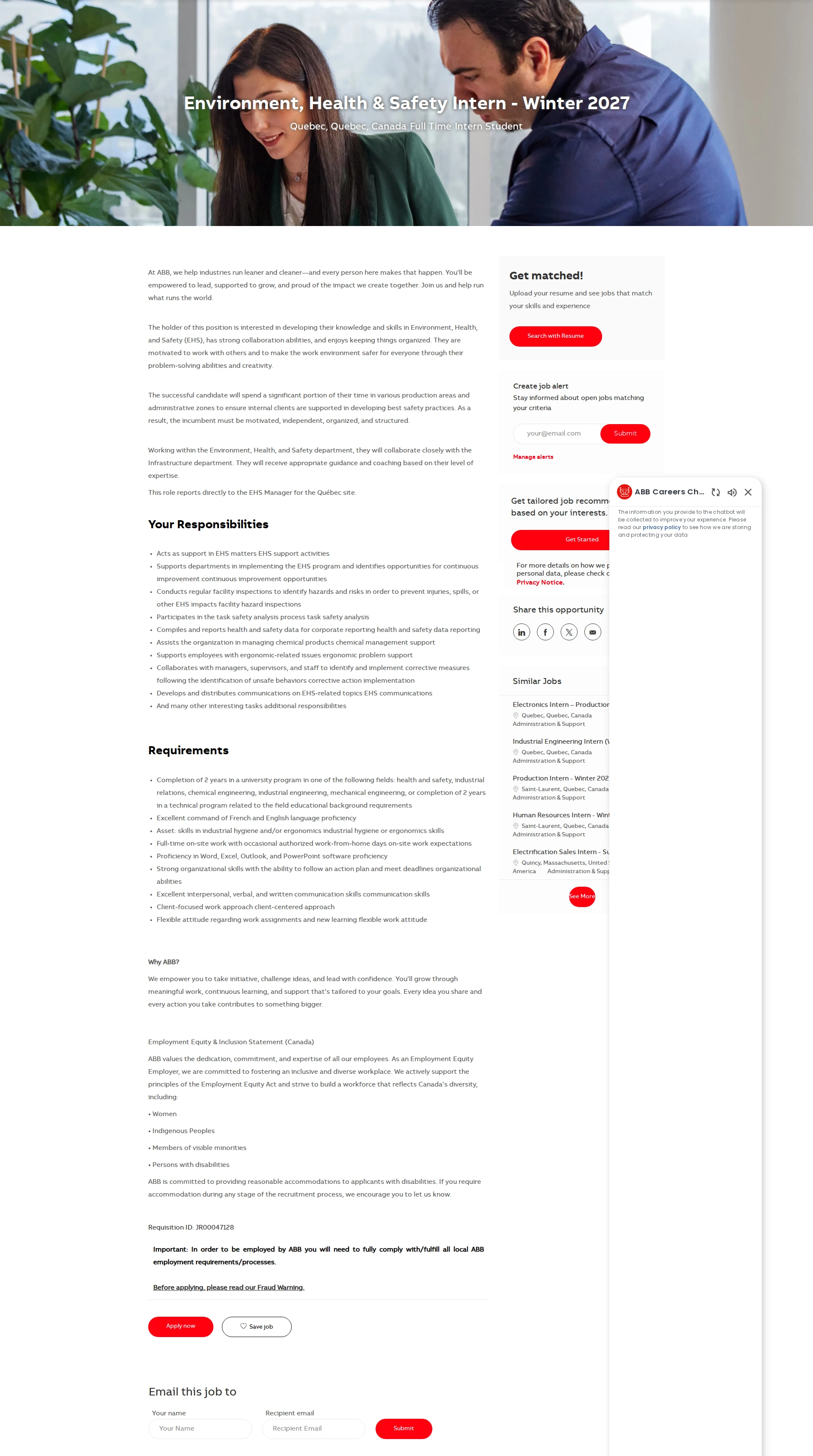 ABB코리아 Environment, Health & Safety Intern  - Winter 2027 채용공고