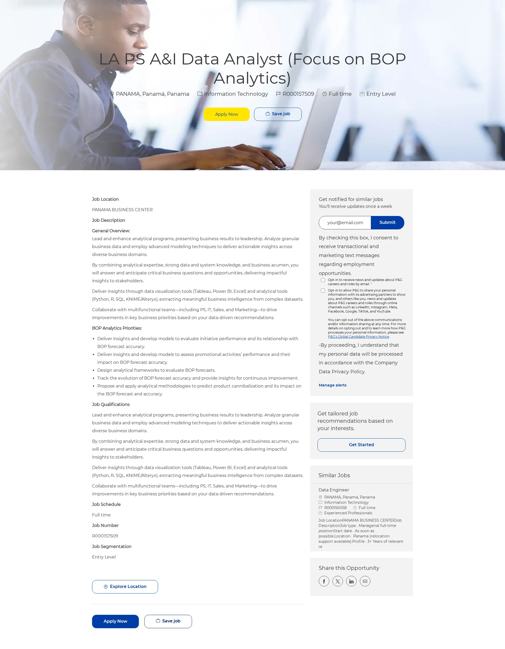 P&G LA PS A&I Data Analyst (Focus on BOP Analytics) 채용공고