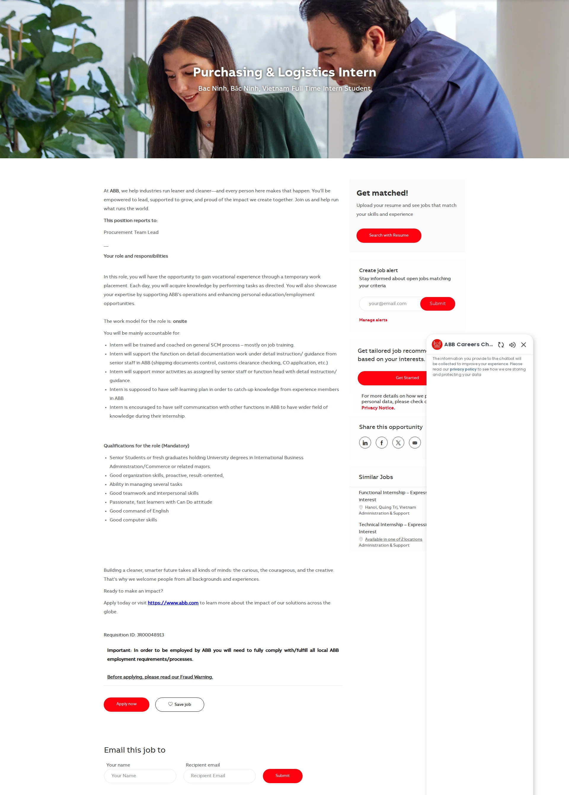 ABB코리아 Purchasing & Logistics Intern 채용공고