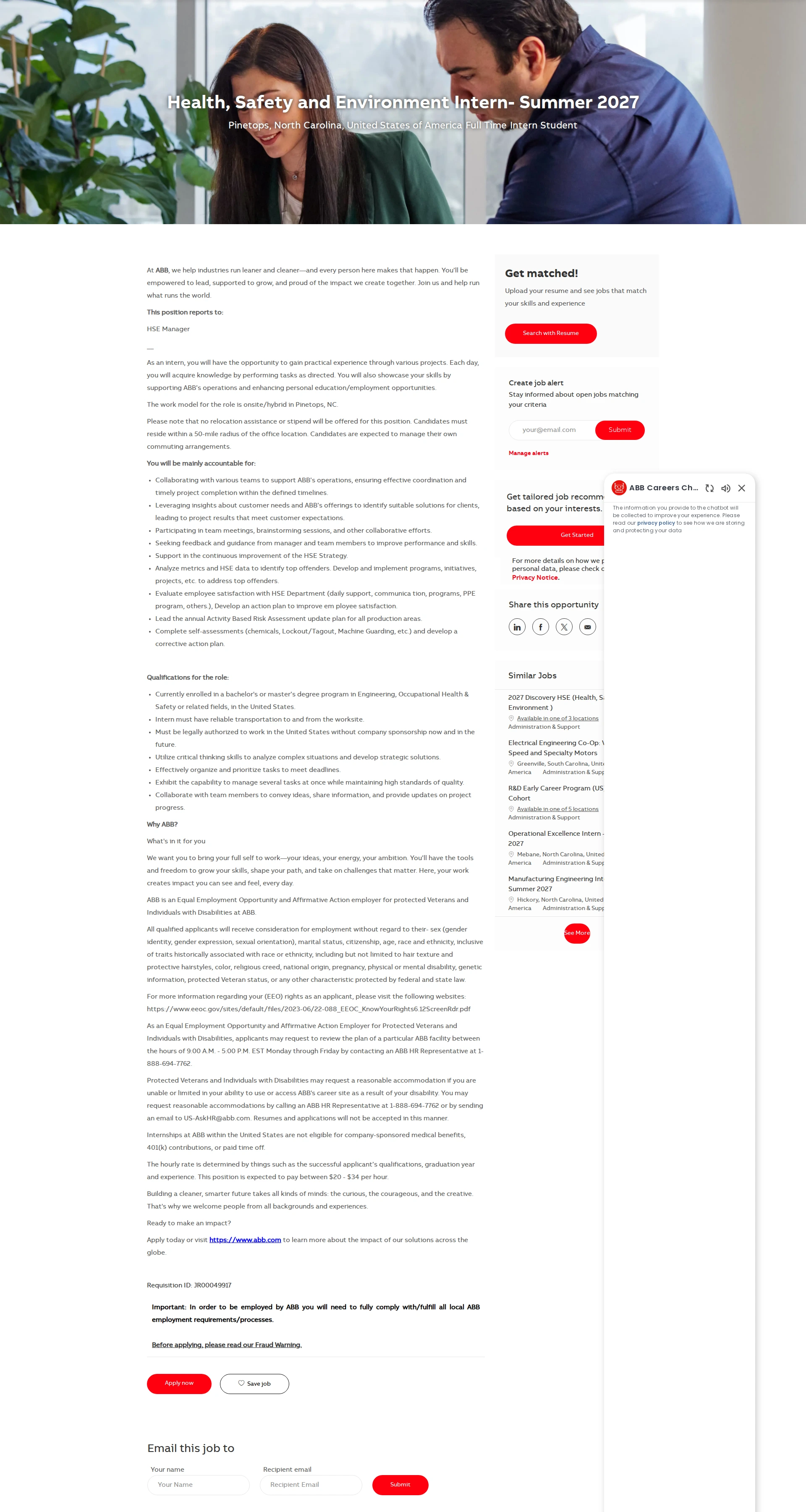 ABB코리아 Health, Safety and Environment Intern- Summer 2027 채용공고