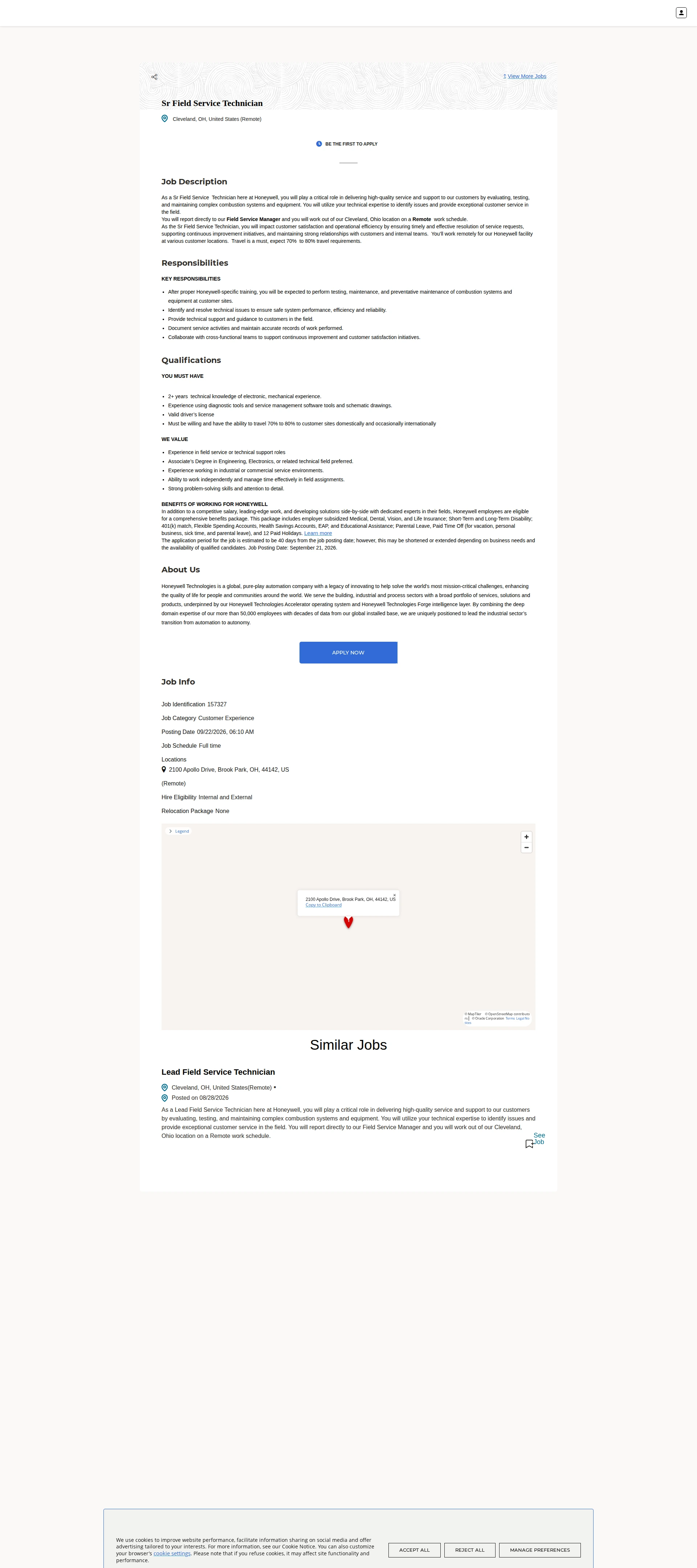 허니웰 Sr Field Service Technician 채용공고