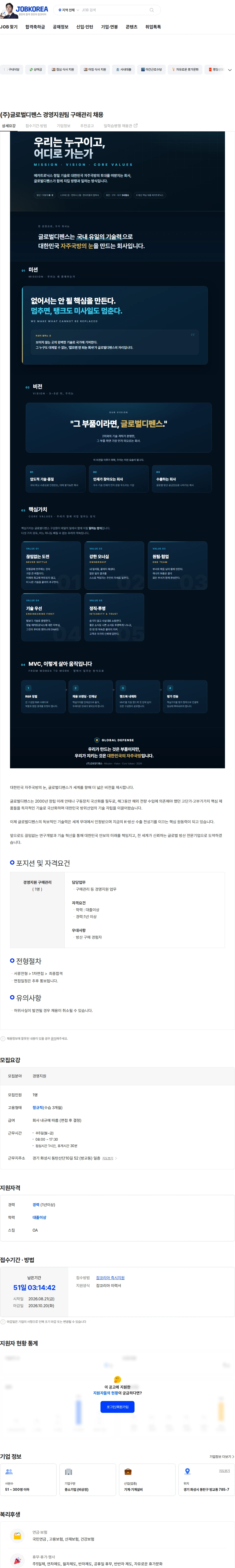 글로벌디펜스 (주)글로벌디펜스 경영지원팀 구매관리 채용 채용공고