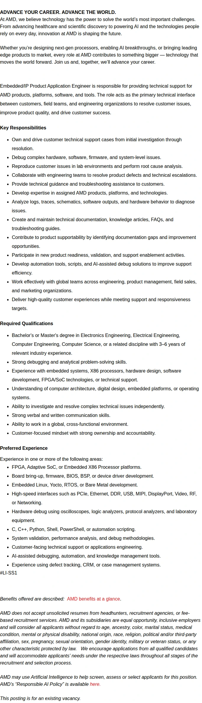 AMD Embedded/IP Product Application Engineer 채용공고
