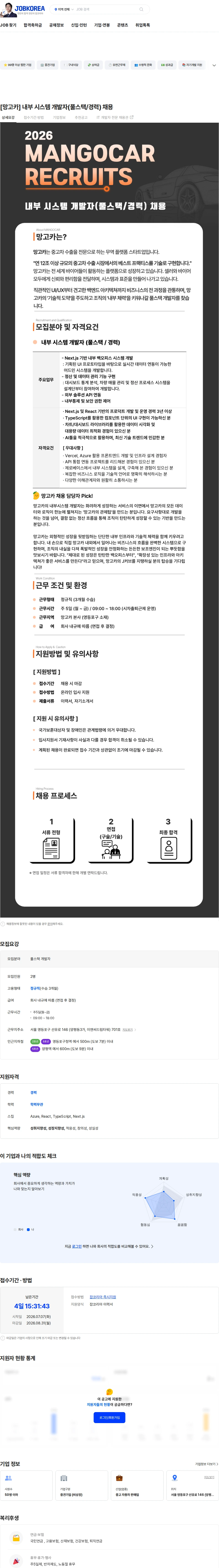 망고카 [망고카] 내부 시스템 개발자(풀스택/경력) 채용 채용공고
