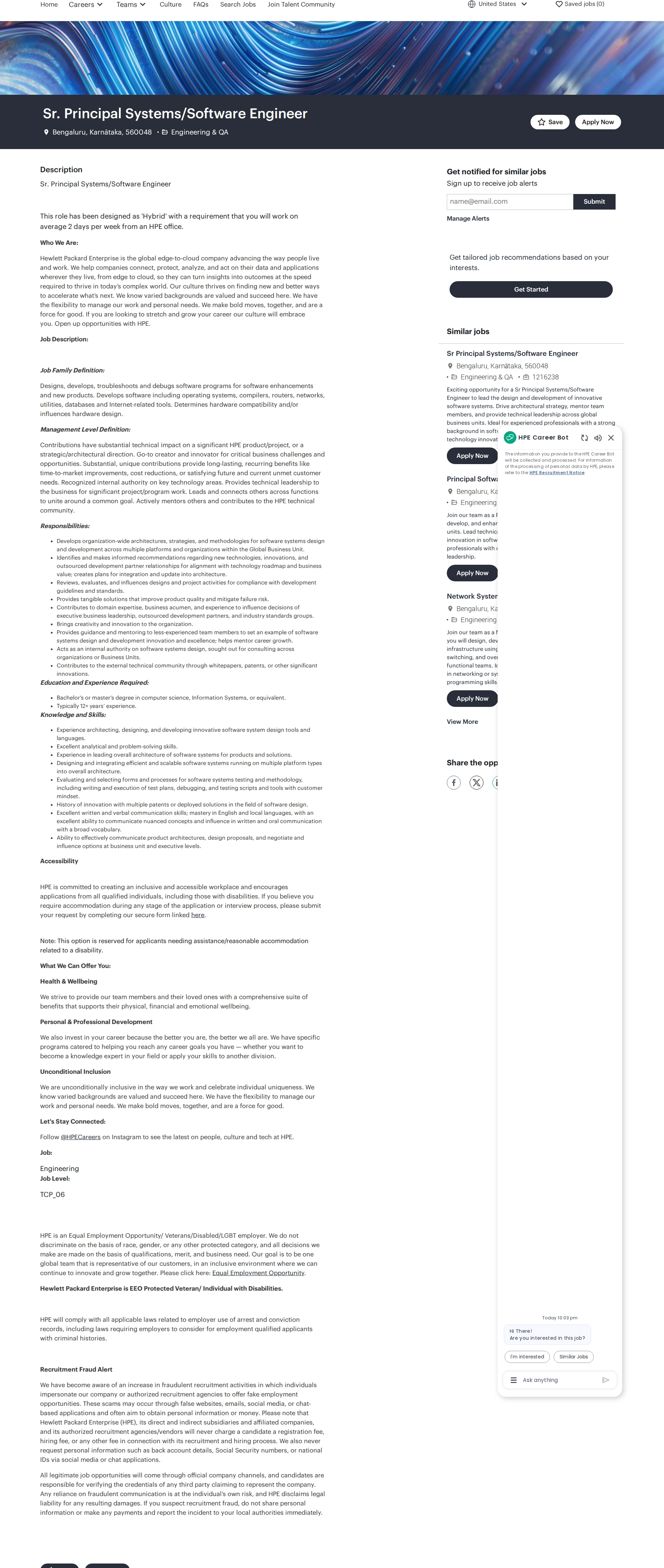 HP Sr. Principal Systems/Software Engineer 채용공고