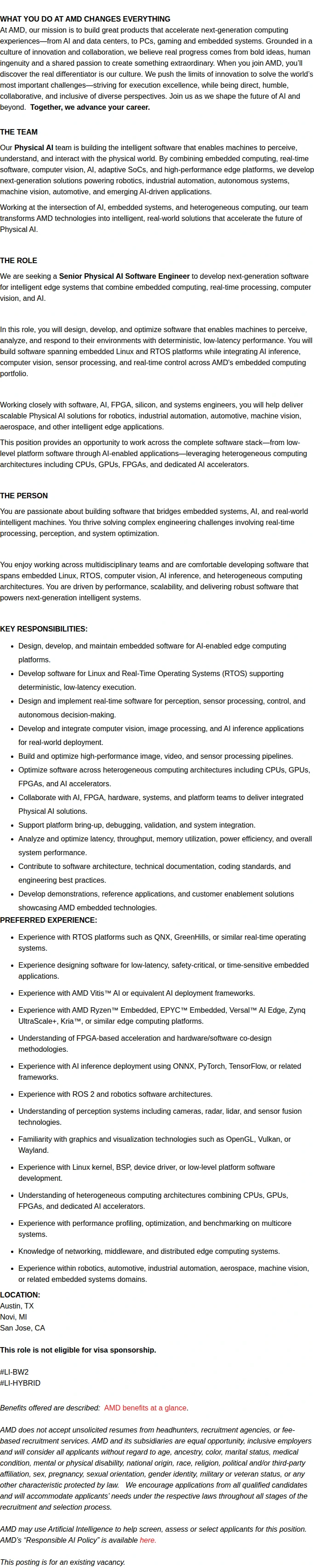AMD Physical AI, Computer Vision Engineer 채용공고