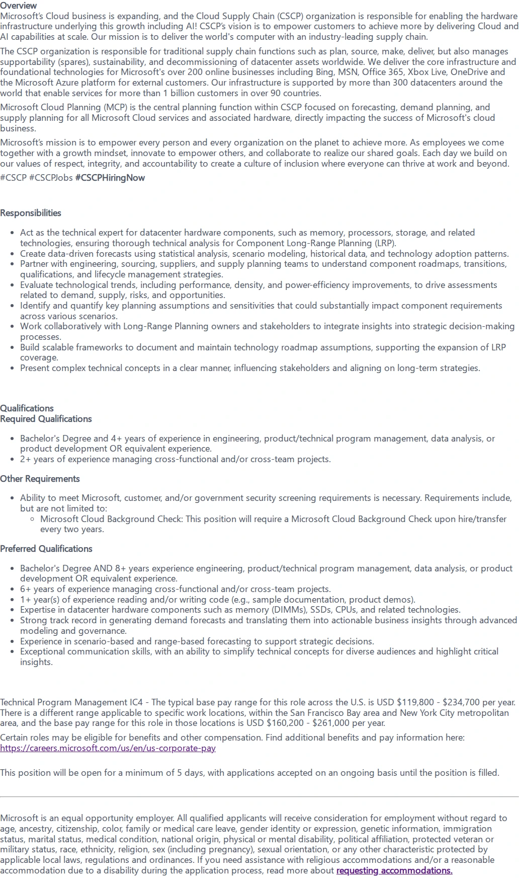 마이크로소프트(Microsoft) Senior Technical Program Manager 채용공고