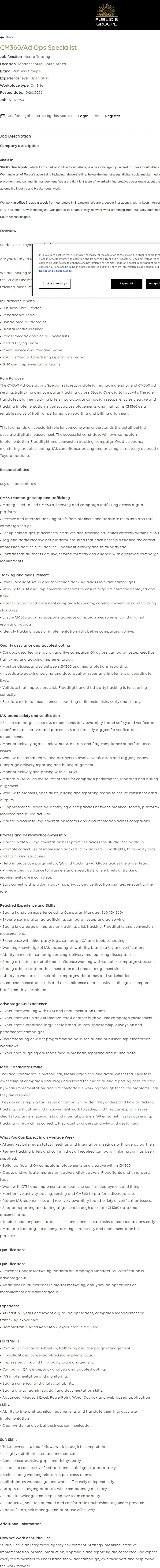 Publicis Groupe CM360/Ad Ops Specialist 채용공고