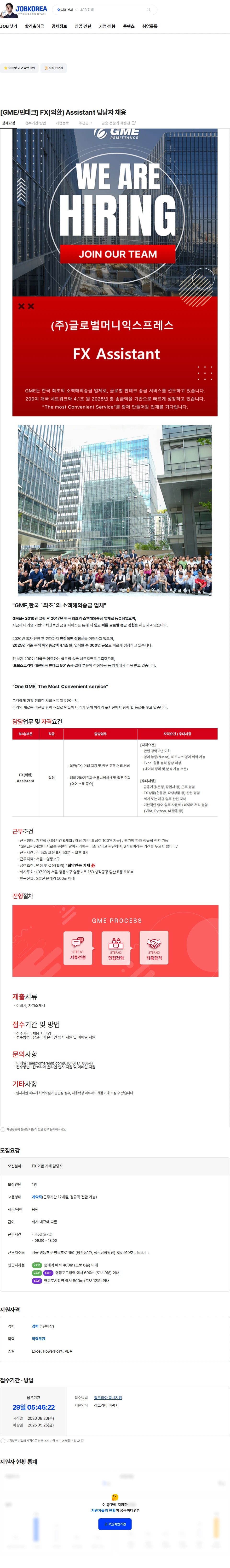 글로벌머니익스프레스 [GME/핀테크] FX(외환) Assistant 담당자 채용 채용공고