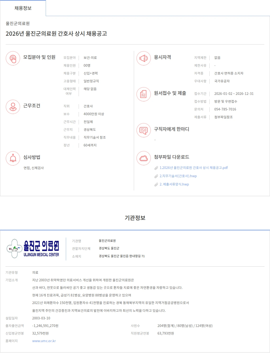 울진군의료원 2026년 울진군의료원 간호사 상시 채용공고 채용공고