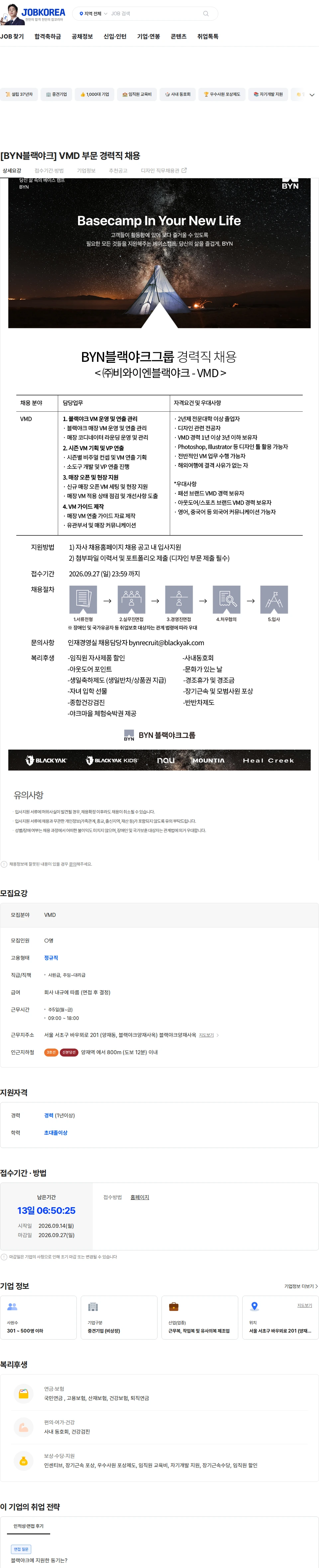 BYN블랙야크그룹 [BYN블랙야크] VMD 부문 경력직 채용 채용공고