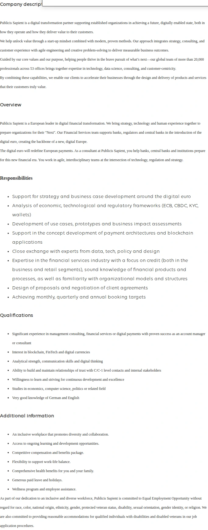 Publicis Groupe Associate Director - Product Management (Murex) - Financial Services 채용공고