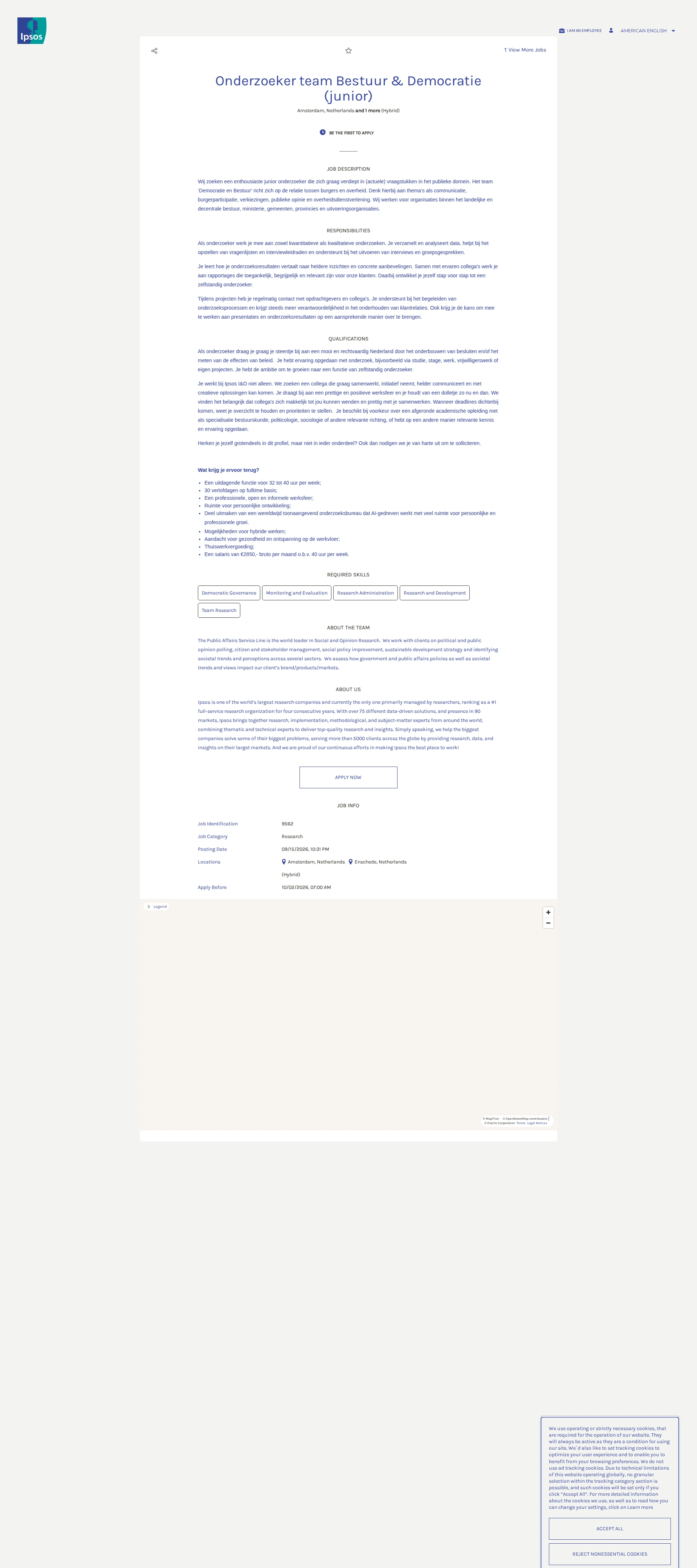 입소스코리아 Onderzoeker team Bestuur & Democratie (junior) 채용공고