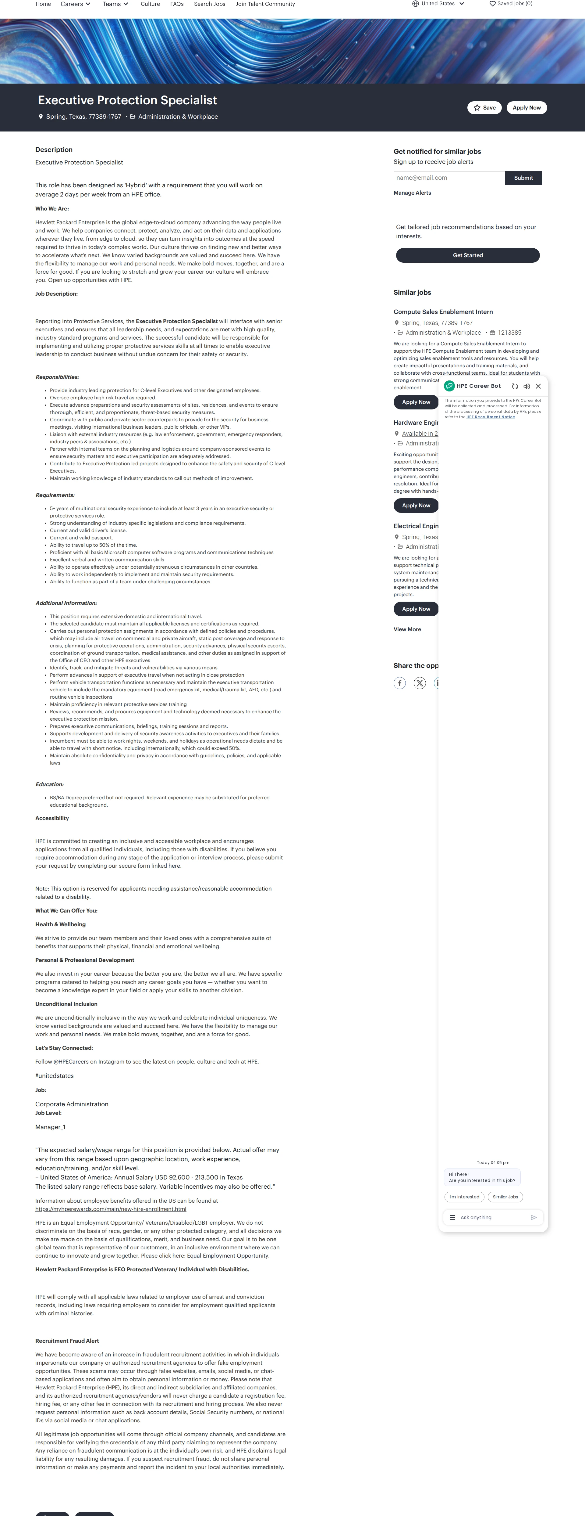 HP Executive Protection Specialist 채용공고