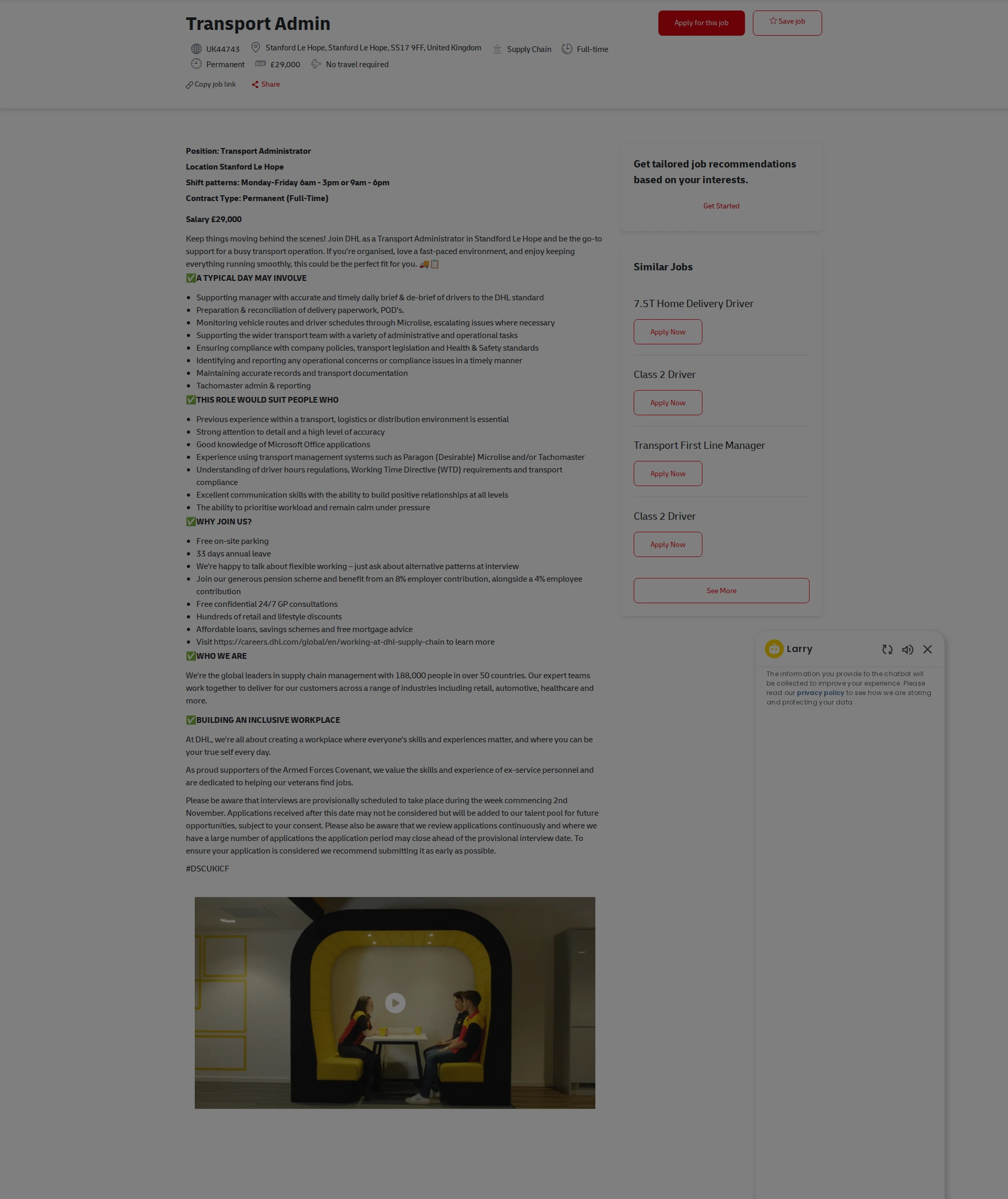 DHL Transport Admin 채용공고