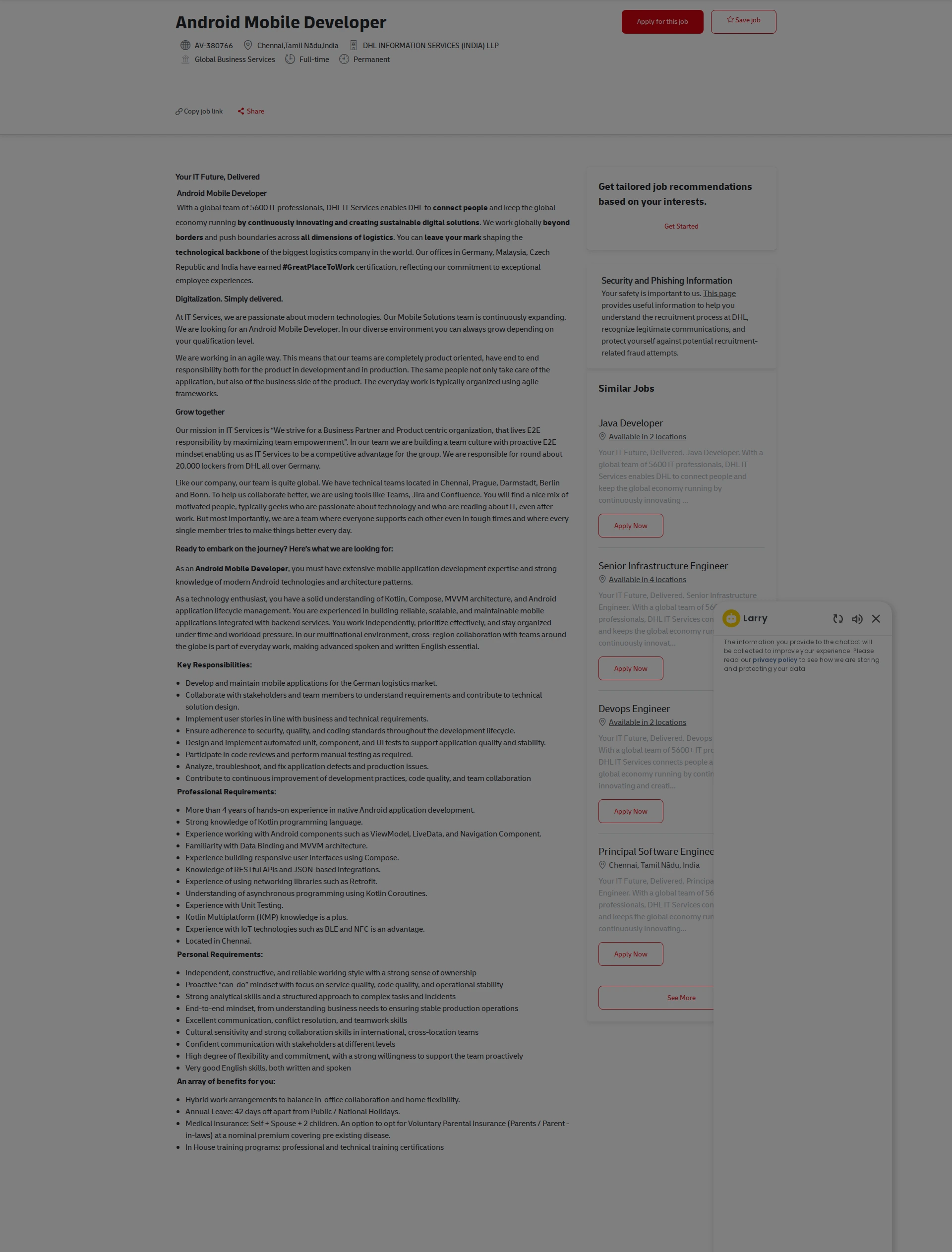 DHL Android Mobile Developer 채용공고